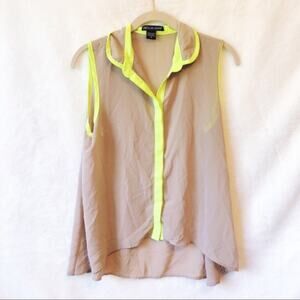 American Dream Neon Yellow & Tan Sleeveless Sheer Top